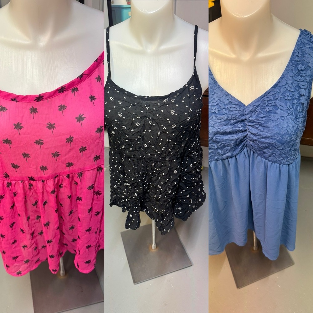 Torrid Pink, Black, and Blue Tank Tops Trio